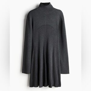 NWT H&M Fine-Knit Mock Turtleneck Fit & Flare Dress - Dark Grey Women’s XXL